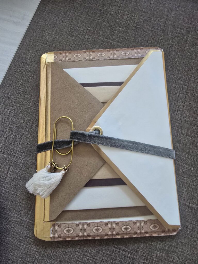 Finished Permission to Create creative journal folio with elastic closure, styled with a Permission to Create card